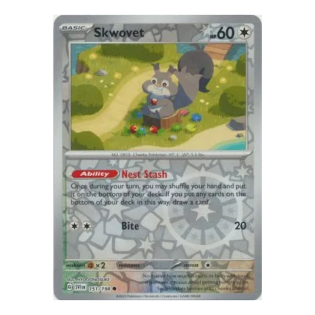 Pokemon - Scarlet and Violet (Base Set) 151/198 Skwovet (Reverse Holo) - The Scale Model Stash